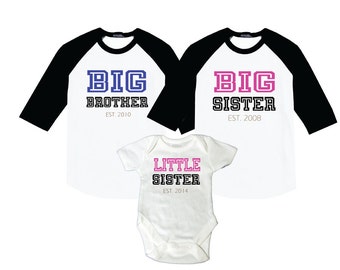 Big Sister, Big Brother, Little Sister Collegiate Style Raglan Shirts