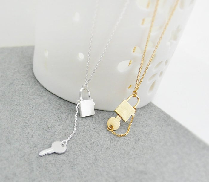 Love Lock Necklace Key Lock Necklace Couple Jewelry