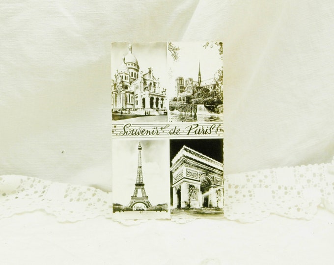 Vintage Mid Century French Black and White Postcard, Eiffel Tower, Sacré Coeur , L'Arc de Triomphe, Notre Dame, Paris / Parisian / Retro