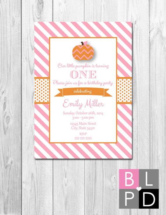 Little Pumpkin Birthday Party Invitation - Pink and Orange Stripes - DIY - Printable Il_570xn