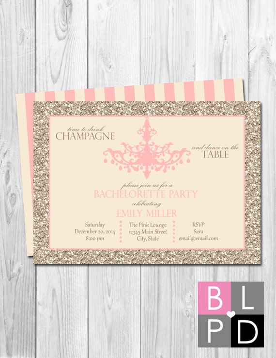 Bachelorette Party, Bridal Shower, Birthday Party Invitation - Pink Tan and Glitter - BACKSIDE INCLUDED - DIY - Printable Il_570xn