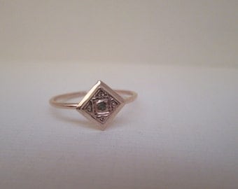 Vintage Stick Pin Conversion Diamond Gold Ring