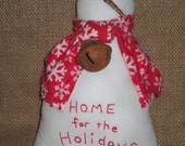 Handmade Primitive Snowman Home for the Holidays