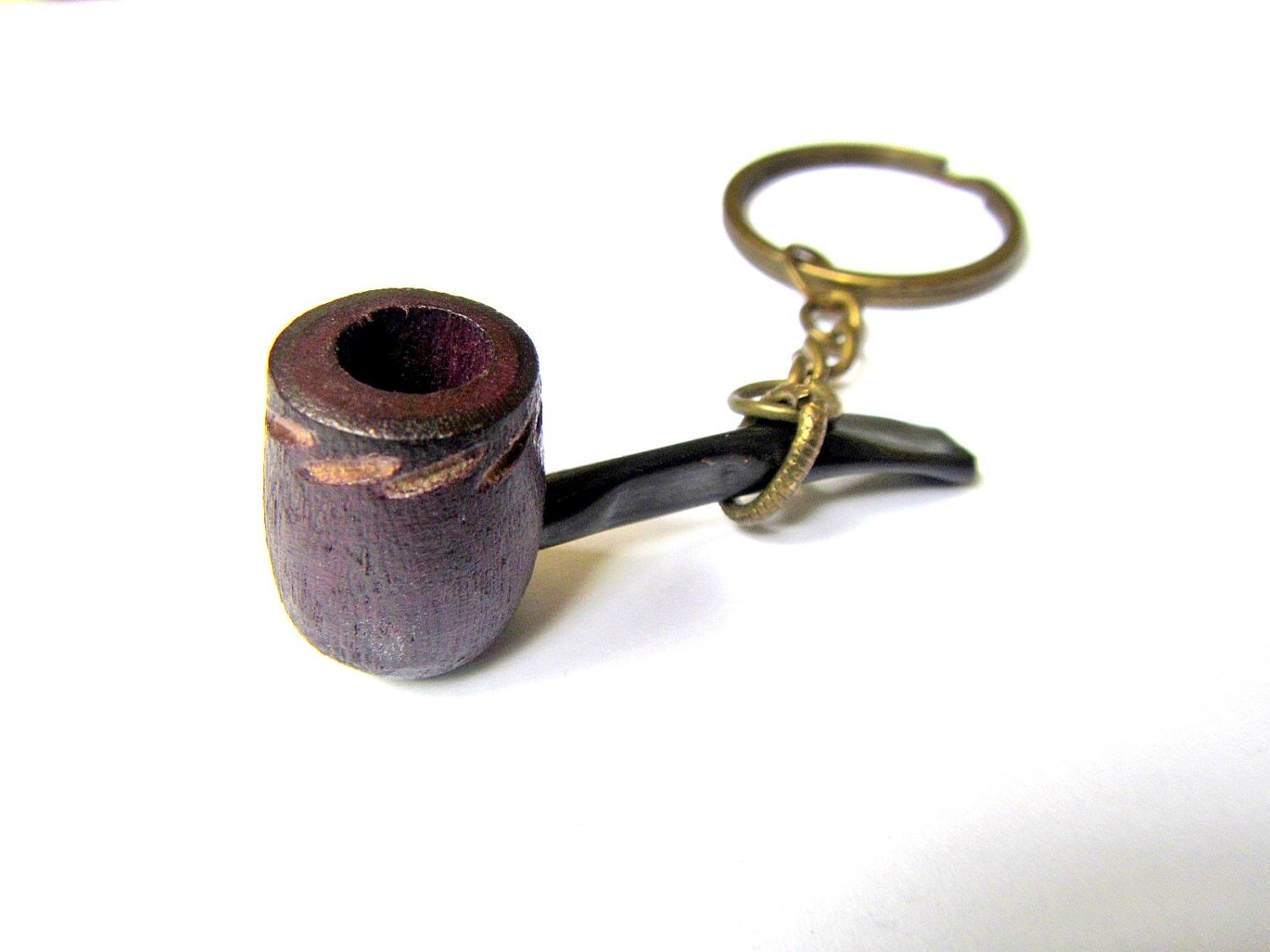wooden smoking pipe keychain Yakal wood pipe key ring