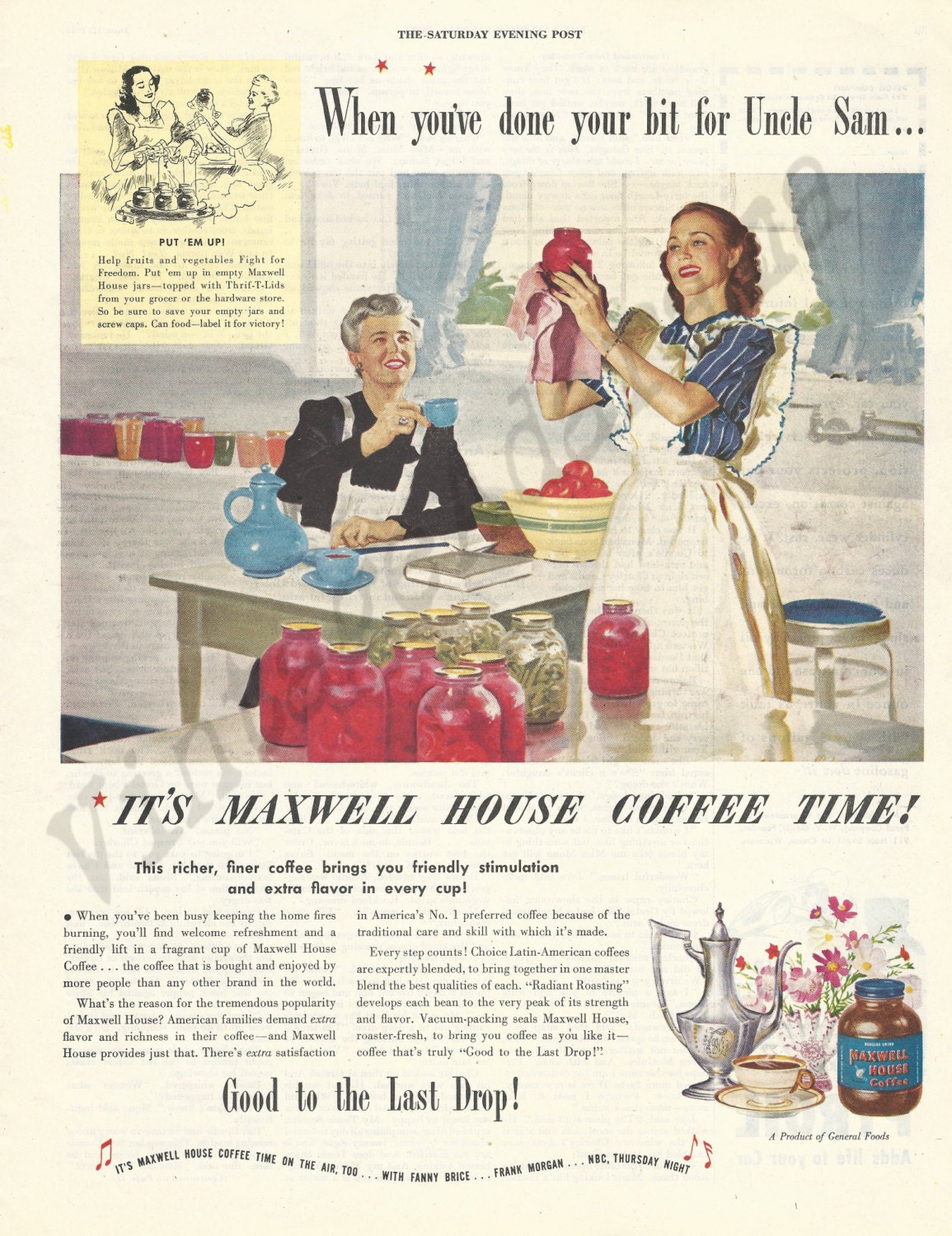 Maxwell House Coffee Original 1944 Vintage Color Print Ad