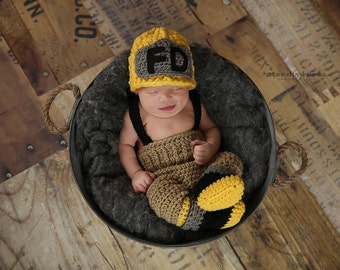 FireMan. Fire Fighter Hat, Pants, Boots & Suspenders. Newborn Photo Prop