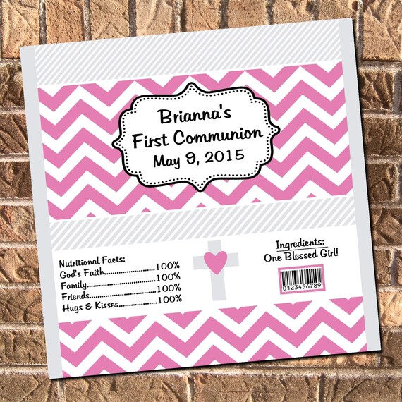 First Communion Pink Chevron Candy Bar Chocolate Bar Wrappers Favor Print Your Own Il_570xn