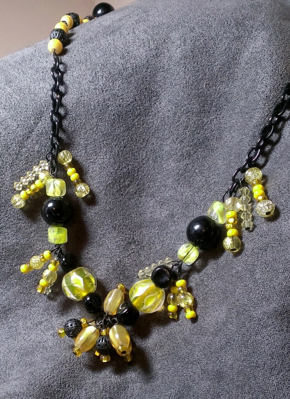 Yellow and black glass necklace