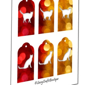 Cats Gold and Red Christmas Tags 2x4 Inch Set of 6 - Instant Download Collage Sheet