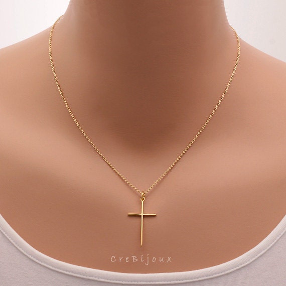 Skinny Cross Necklace Gold Cross Necklace 16K Gold Plated