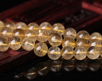 PROMOTION 5mm-8mm Natural Gold Rutilated Quartz Beads, Smooth Round, 15.4 Inch Strand (GF20)