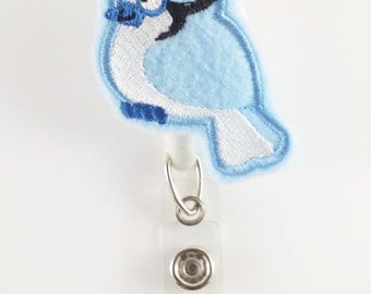 Blue Jay - Felt Badge Reel - Nurse Badge Holder - Retractable ID Badge - Cute Badge Reels - RN Badge Reel - Peds - Teacher Name Badge Clip
