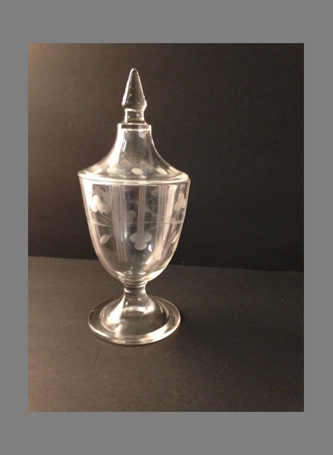 Treat Jar with Tall Lid, Etched Glass, Candy & Lots of Small Treats