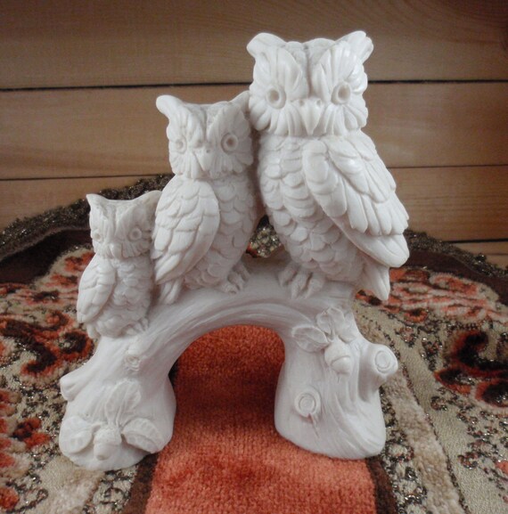 A.+Santini+Owls Santini sculpture, family of Great Horned Owls on tree branch ...