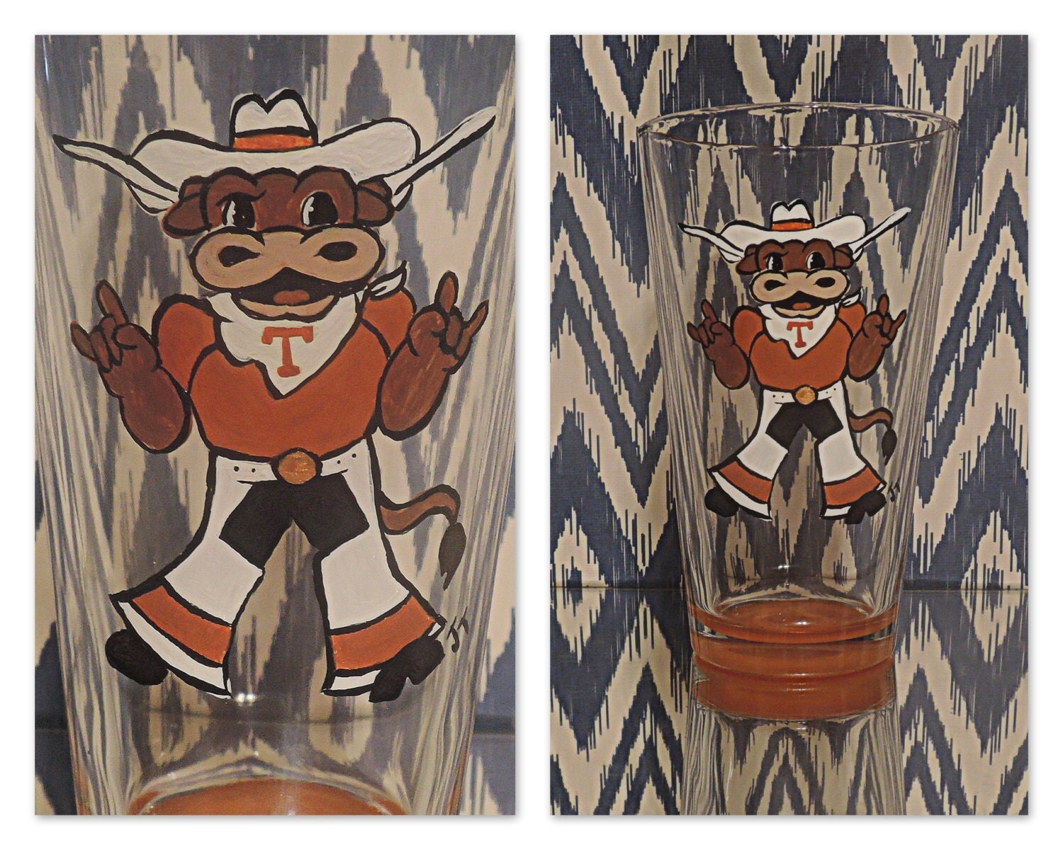 Hand Painted Texas Longhorn Glass by JuneBridePaints on Etsy
