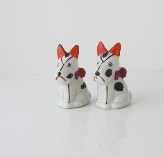 Japan Handpainted Dog Salt Pepper Shaker Set Vintage Bone