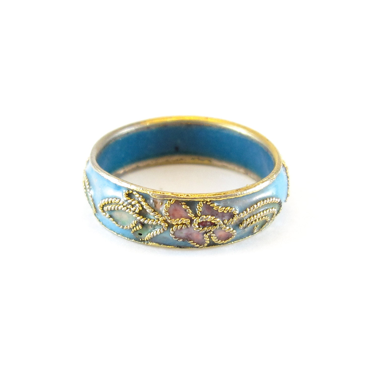 Vintage Cloisonne Ring Enamel Blue Pink by RETRORAGEVICTORIA