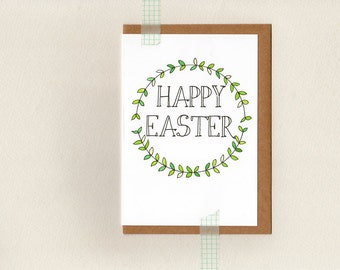 happy easter . greeting card . easter card . green white wreath woodland rustic . australia