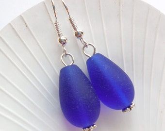 Royal Blue Sea Glass Earrings Sea Glass Jewelry Seaglass Earrings Seaglass Jewelry Beach glass Earrings Beach Glass Jewelry FREE SHIPPING