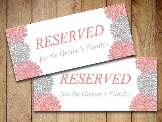 Printable Wedding Reserved Card Template by PaintTheDayDesigns
