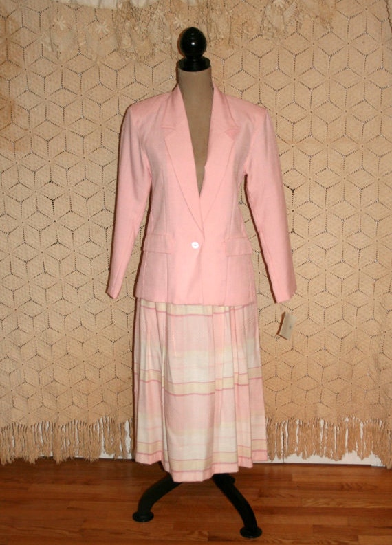 pink plaid skirt suit