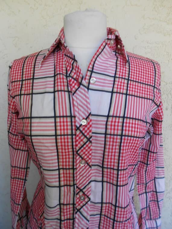 Vintage 70s Button Up Plaid Shirt Womens by CheetahGrrlVintage