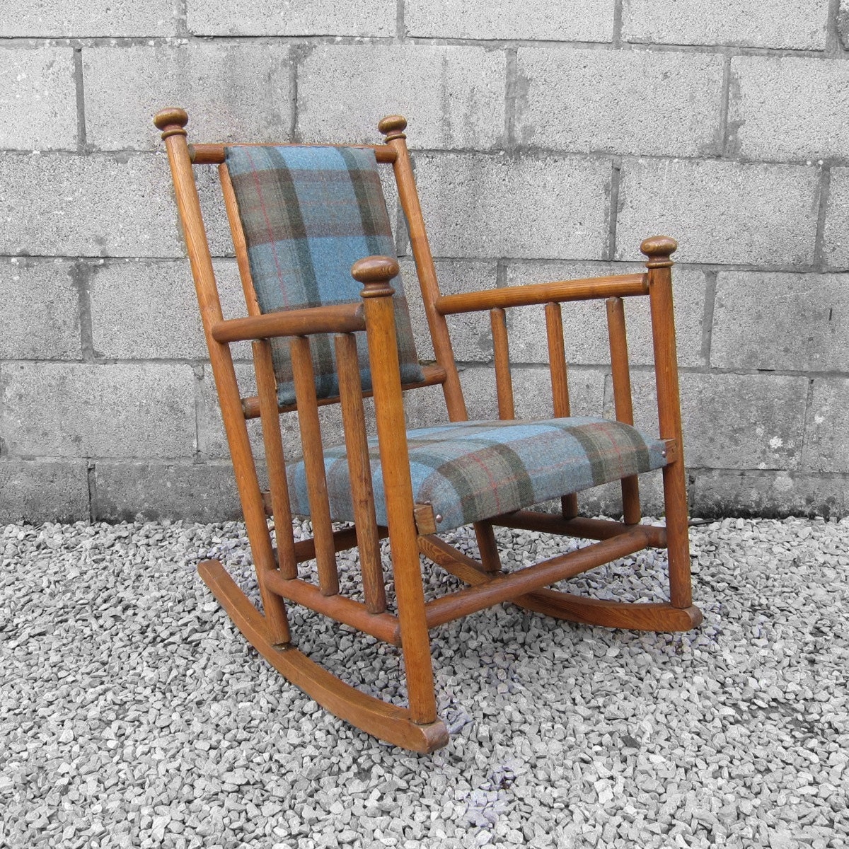 Traditional Old Antique Vintage Upholstered Blue Green 1940s