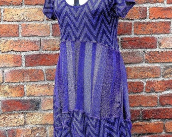 Upcycled Purple Party Dress /  Lagenlook Tunic Dress / Geometric Pattern Glitter Dress /  Recycled Sweater Dress