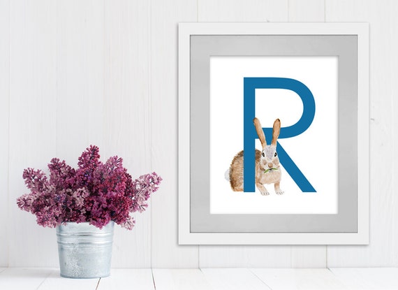 R is for Rabbit, Letter Art, Rabbit Art, The Letter R, Rabbit, Wall Letters, Nursery Art 