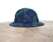 80s MARIDA Bucket Hat. Green Navy Blue Plaid. Made in England
