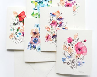 Watercolour Florals 5"x7" folded blank cards, Senay Studio original watercolour designs, beautiful greeting cards for any occasion