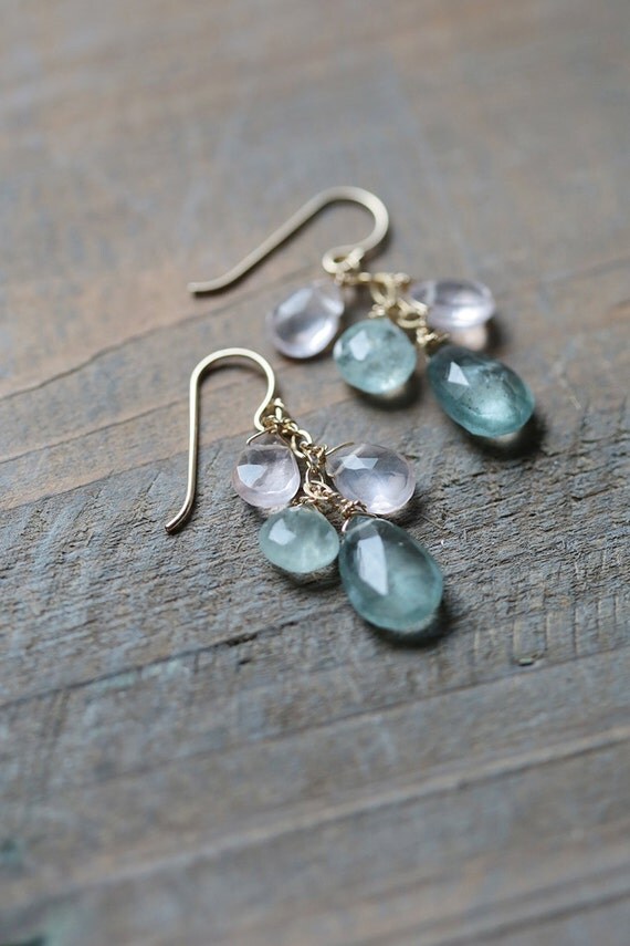 Pastel Stone Earrings Aqua and Pink Earrings by AmuletteJewelry