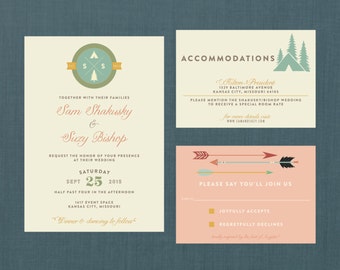 Whimsical Camp Wedding Invitation // DIY Printable Invite + RSVP // Wes Anderson Wedding, Camp Wedding, Forest Wedding, Woodland Wedding