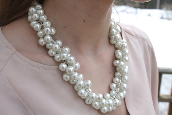 J. Crew Inspired White Pearl Cluster Necklace in by AquaGiraffe