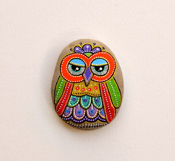 Hand Painted Stone Owl