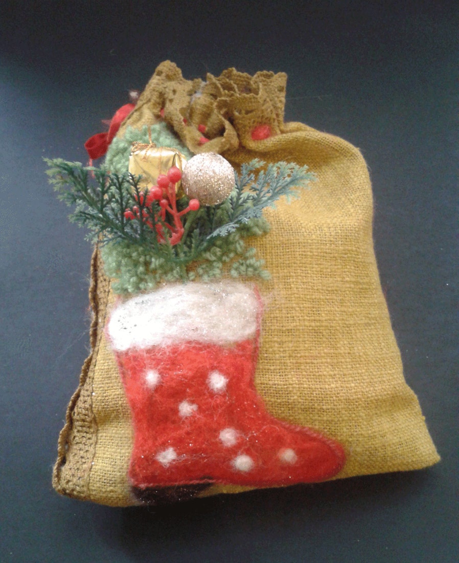 Felted Christmas sack. Felted Christmas bag. Felted Christmas Ornament. Christmas Decoration. Holiday. Christmas gift ideas