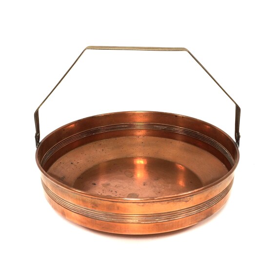 Vintage Copper Basket with Brass Handle 8 Across