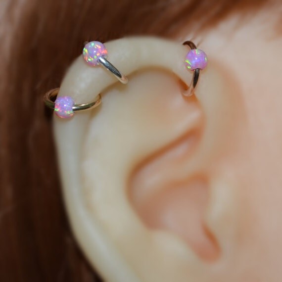 Nose Ring - Silver Nose Hoop - 4mm Opal Helix Earring - Rook Piercing Jewelry - Septum Ring - Tragus Hoop - Cartilage Piercing - 16g