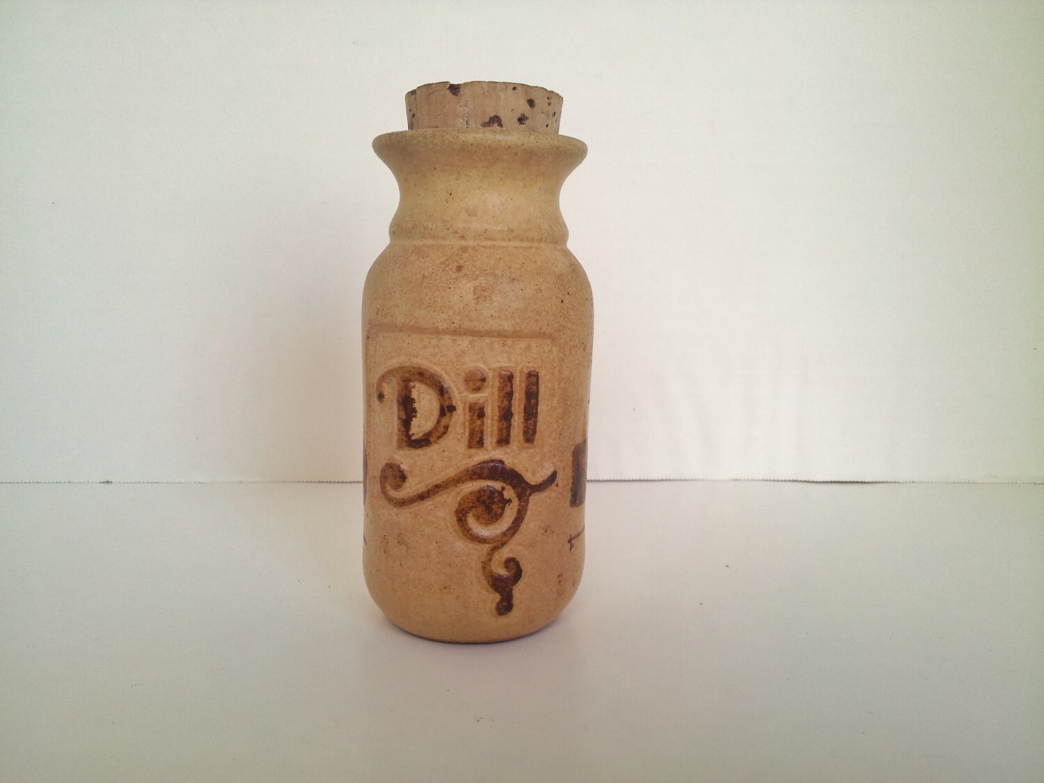 Ceramic Brown Dill Spice Jar With Cork Lid by EllasTreasureTrove
