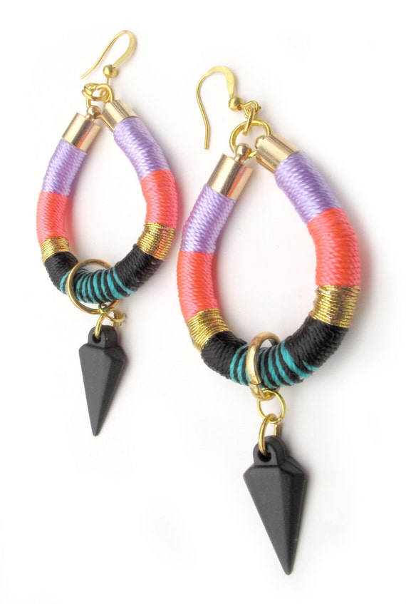 Dangle earrings colorful Neon colors Tribal style by