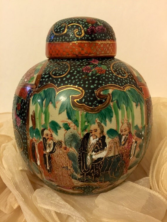 Stunning Japanese Satsuma Moriage Ginger Jar by CoCoBlueTreasures