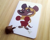 Hyena boxer greeting card, Gouache animal illustration, Cartoon, Snail mail revival