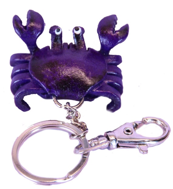Miniature Purple Crab Charm - Leather Keychain Accessories - Keyring ...