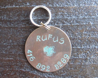 Pet ID Tag - Dog Tag - Cat Tag - Bridle Tag - Hand Stamped Natural Brass