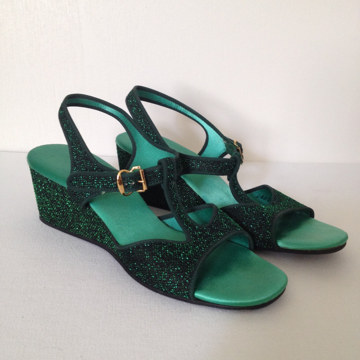 emerald green wedge heels