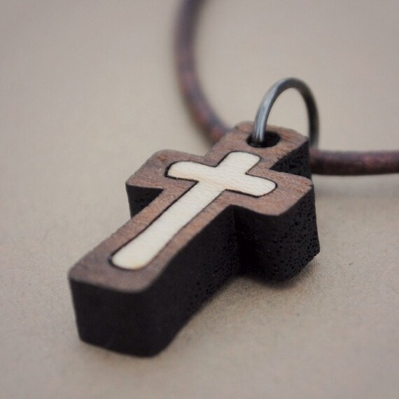 Wooden Cross Necklace Christian Jewelry by HabitNationUSA on Etsy