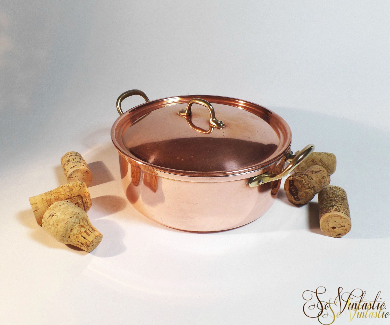 Copper round cooking pot Brass side handles Stainless steel