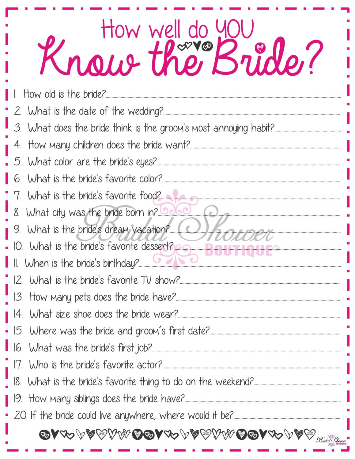 How Well Do You Know The Bride Game Printable Printable Word Searches