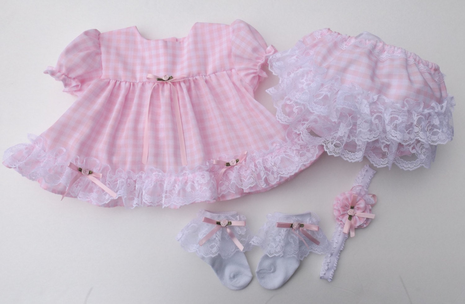Frilly Baby Pink Gingham Dress Ruffle Bum Panty Frilly