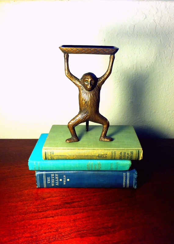 Midcentury Brass Monkey Business Card Holder Bronze Chimp